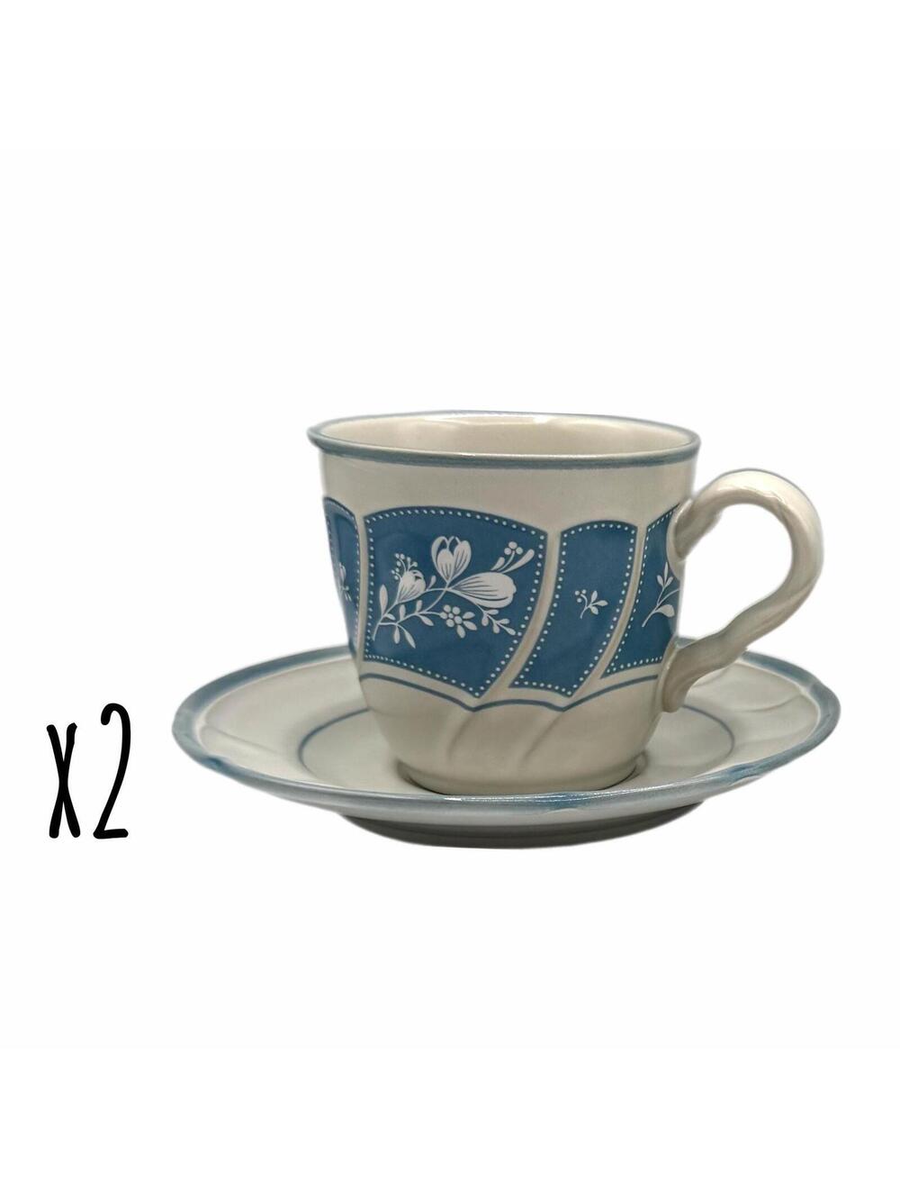 Set of 2 Vintage Noritake Victory Blue Teacups & Saucer Sets